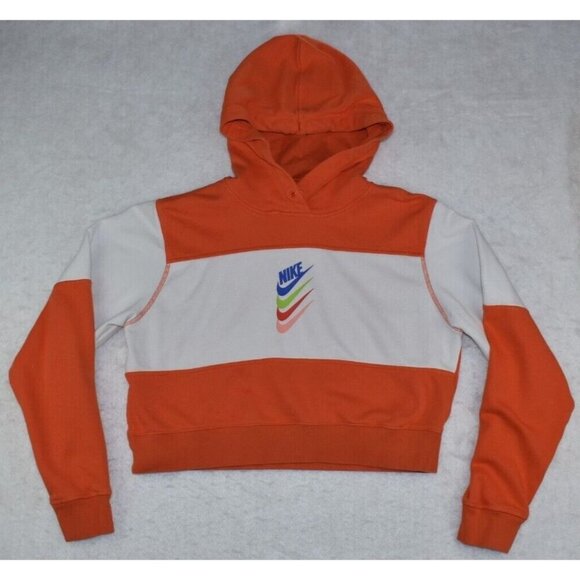Nike Tops - Nike DNA Stacked Swoosh Women's Hoodie Size S Logo Orange & White Cropped